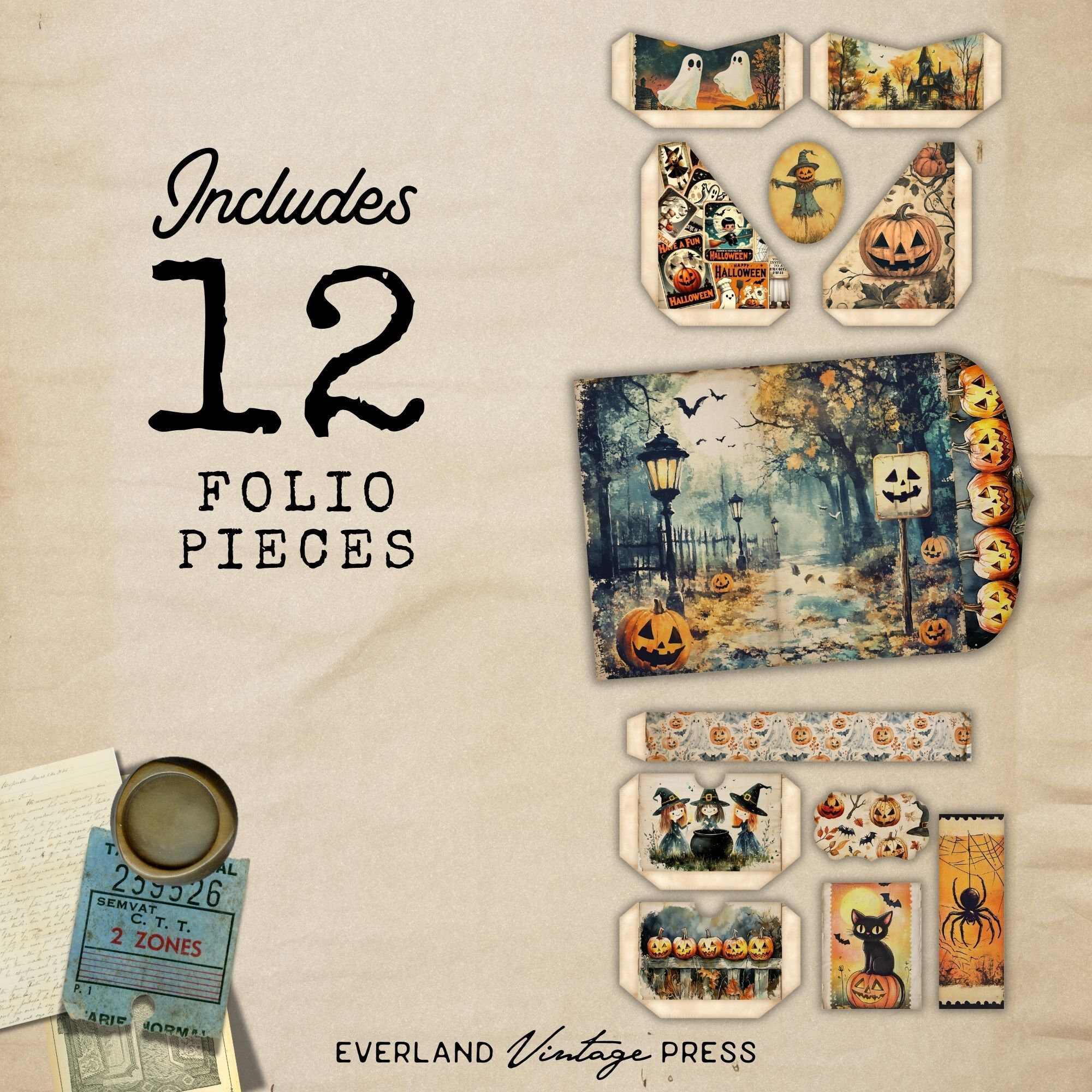 Halloween Junk Journal Folio, Fall Junk Journal Folio Kits Extras, 12 ...