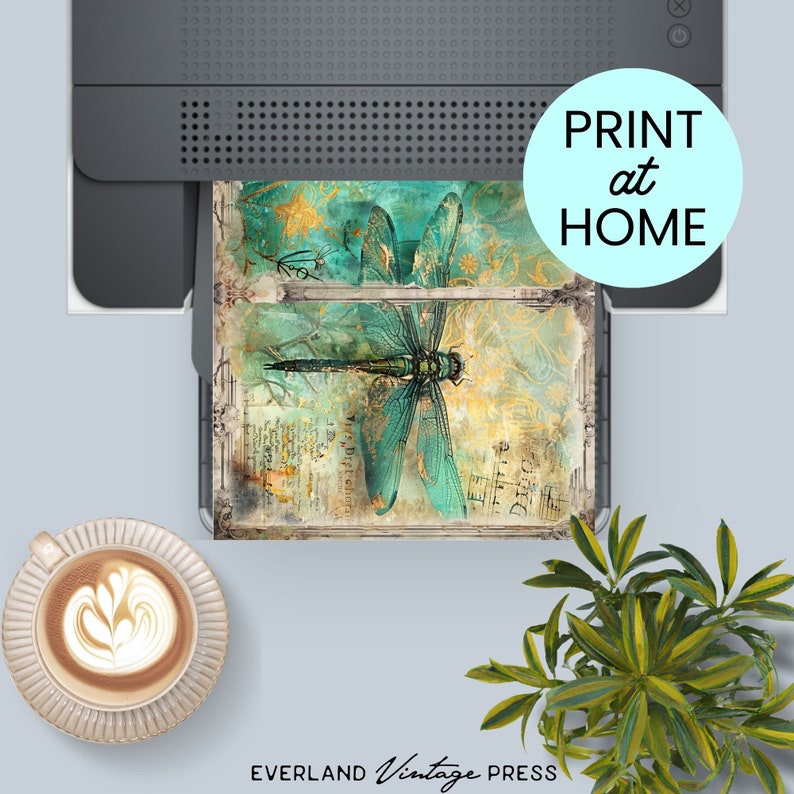 Dragonfly Junk Journal Papers, Teal and Gold Junk Journal Kit, 6 ...