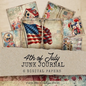 Papiers pour carnet du 4 juillet, documents éphémères du 4 juillet, cartes patriotiques éphémères, kit de journal pour le 4 juillet, papiers pour le jour de l'indépendance