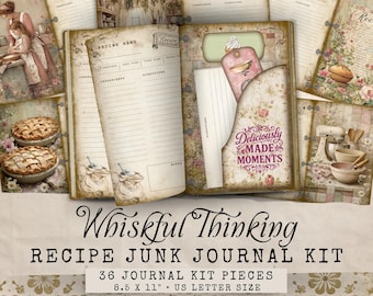 Recipe Junk Journal Printable Kit, Recipe Junk Journal Backgrounds, Printable Junk Journal Kitchen Theme, Grandmother Junk Journal Kit