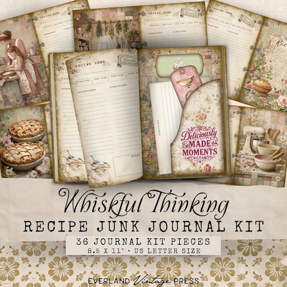 Recipe Junk Journal Printable Kit, Recipe Junk Journal Backgrounds, Printable Junk Journal Kitchen Theme, Grandmother Junk Journal Kit