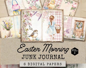 Pastel Easter Digital Papers V2, 6 Printable Easter Junk Journal Papers, Whimsical Spring Junk Journal Printables, Easter Ephemera