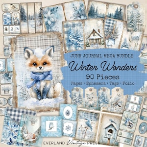 Diario basura de Winter Woodland, diario basura de Winter Botanicals, paquete de 90 diarios basura de invierno, kit de diario basura de Winter Wonderland