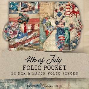 Fourth of July Junk Journal Folio, 4th of July Junk Journal Kit Folio,Patriotic Pocket Ephemera, Fourth of July Ephemera, July The 4th Folio