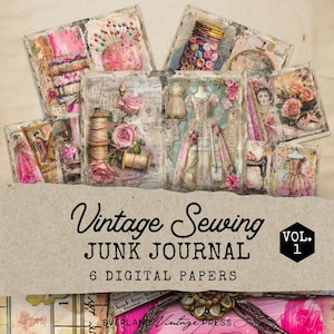 Sewing Theme Printable Junk Journal, Sewing Junk Journal Kit, 6 Sewing Junk Journal Pages, Paper Craft, Sewing Ephemera