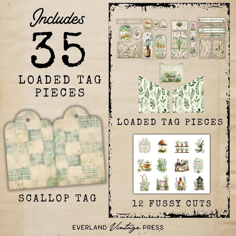 Herb Grimoire Spring Loaded Tags,loaded Pocket Tag, Junk Journal ...