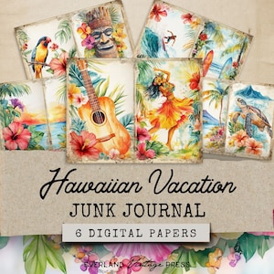 Junk Journal Kit Hawaii Vacation, Hawaii Junk Journal, 6 Junk Journal Kit Travelers Notebook Pages, Beach Theme Junk Journal Kit