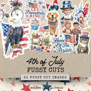 4th of July Junk Journal Kit Fussy Kits, Fourth of July Fussy Cuts Ephemera, Patriotic 4th of July Ephemera, Fourth of July Junk Journal