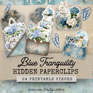 Blue Hydrangea Hidden Paperclip Kit, Cottage Garden Junk Journal Hidden Paperclips, Hidden Paperclip Digital Pocket, Cottage Garden Ephemera