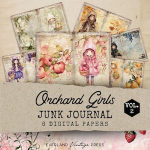 Pages de carnet de voyage pour filles lunatiques, éphémères fantaisistes, jaquettes de carnet de voyage pour filles lunatiques, papiers numériques fantaisistes