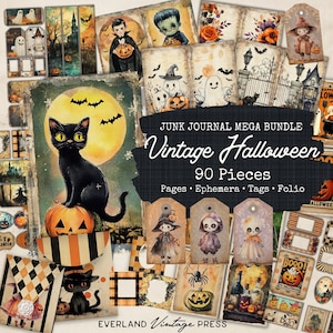 Vintage Halloween Junk Journal Bundle-90 Pieces, Vintage Halloween Ephemera, Halloween Junk Journal Folio, Halloween Ticket Junk Journal