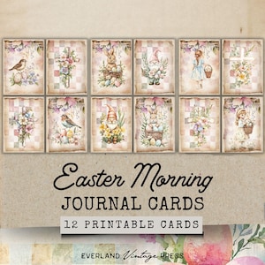 Tarjetas de folio para diario basura de Pascua, 12 efímeras de bolsillo imprimibles, imprimibles divertidos para diario basura de primavera, tarjetas efímeras, efímeras de Pascua