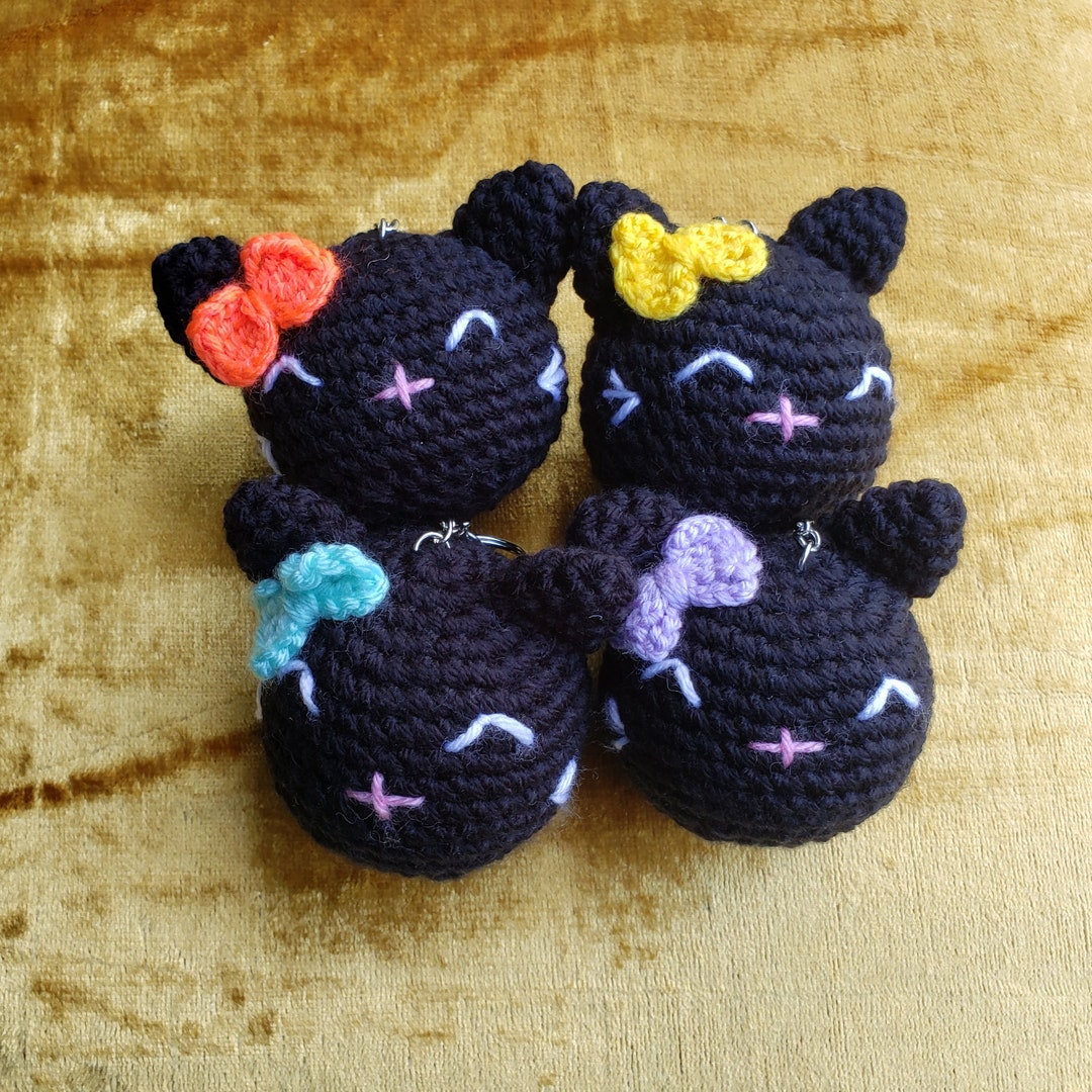 Large Amigurumi Cat Keychain Kitten Keychain Black Cat Etsy