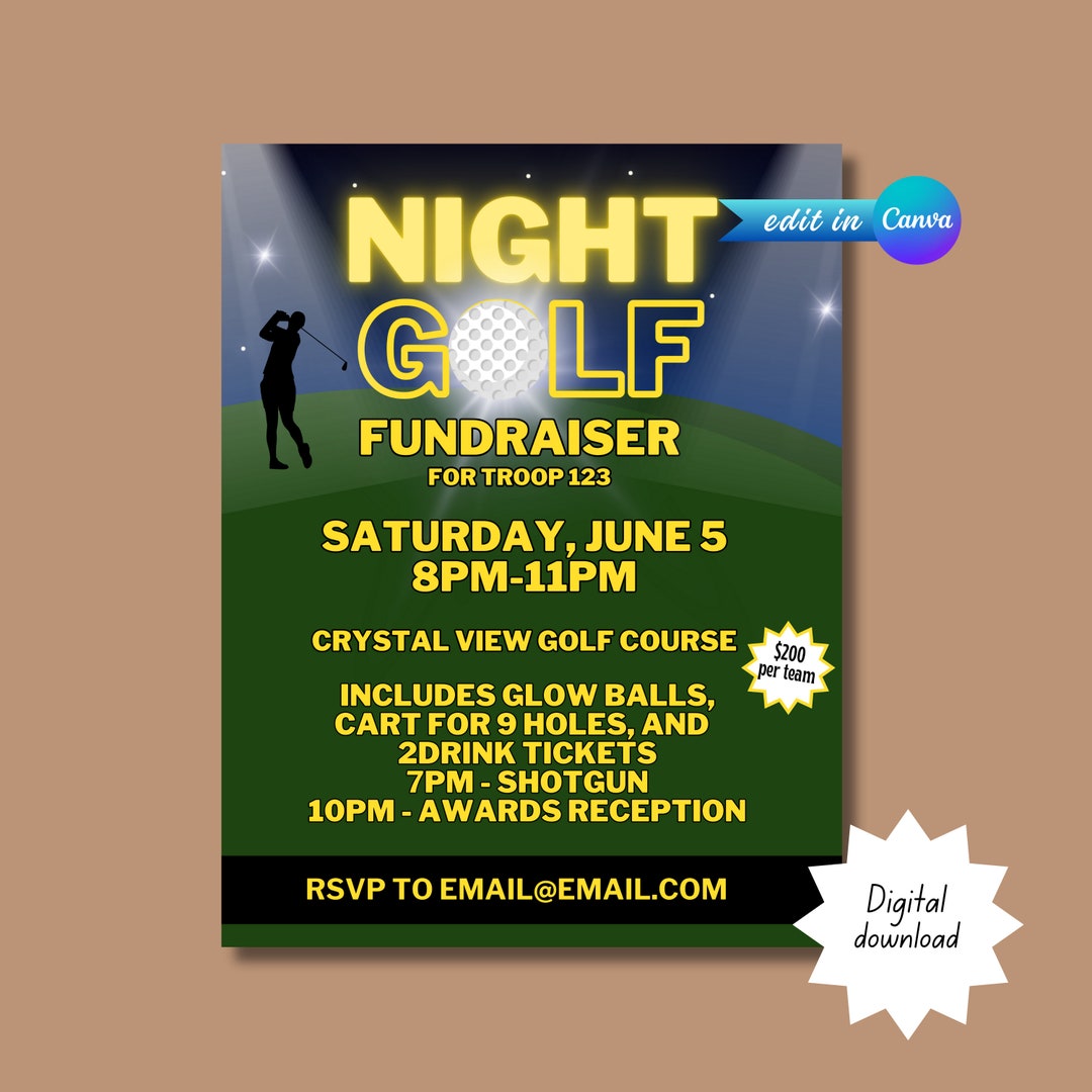 Night Golf Flyer, Glow Golf Template, Glow in the Dark Golf, Golf