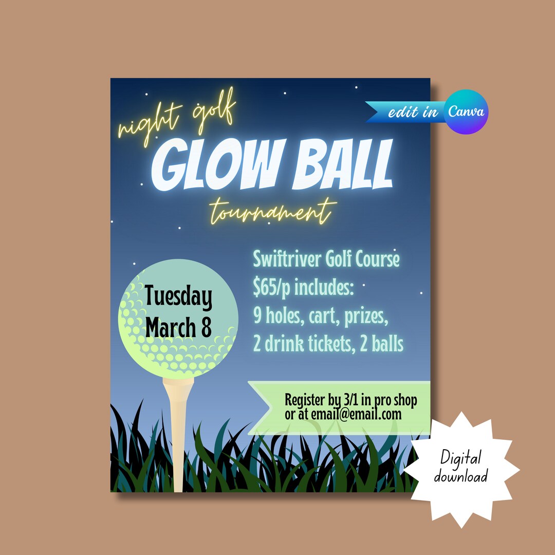 Night Golf Flyer, Glow Golf Template, Glow in the Dark Golf, Golf
