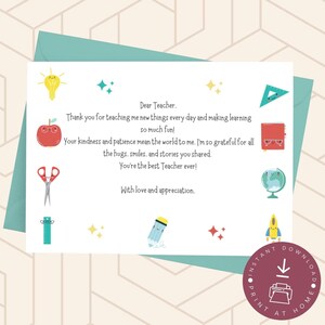 Lehrer Danke Karte, Lehrer Wertschätzung Karte, Ende des Schuljahres, Geschenk für Lehrer, Grundschullehrer Karte, Sofort Download
