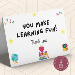 Danksagungskarte, Danksagungskarte für Lehrer, Danksagungskarte für Kindergartenpersonal zum Schuljahresende, Geschenk für Lehrer, Sofort-Download PDF