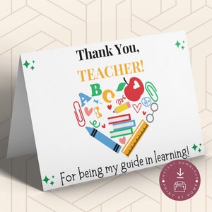Danksagungskarte Lehrer, Lehrer Wertschätzung Karte, Ende des Schuljahres, Geschenk für Lehrer, Lehrer Karte, Sofort Download DIY PDF
