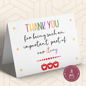 Merci d'avoir joué un rôle si important dans notre histoire Carte imprimable, carte de professeur, cadeau de remerciement pour professeur, téléchargement immédiat