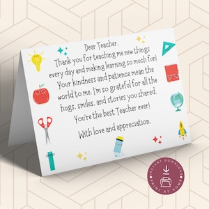 Lehrer Danke Karte, Lehrer Wertschätzung Karte, Ende des Jahres Lehrer Karte, Geschenk für Lehrer, Grundschule, Instant Download