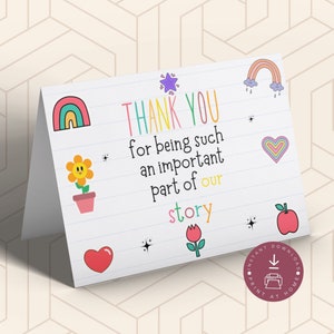 Carte de remerciement imprimable pour enseignant - Merci de faire partie de mon histoire, carte de remerciement pour enseignant, cadeau pour enseignant, téléchargement immédiat