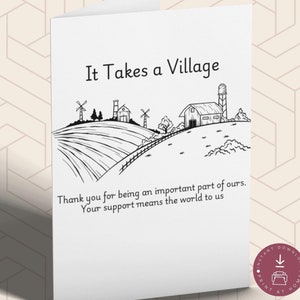 Carte de remerciement Il faut un village, carte de professeur, éducatrice en garderie d'âge préscolaire, maternelle, cadeau pour un enseignant, cadeau pour assistante maternelle