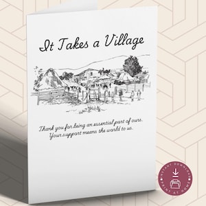 Carte de remerciement Il faut un village, carte de professeur, éducatrice en garderie d'âge préscolaire, maternelle, cadeau pour un enseignant, cadeau pour assistante maternelle