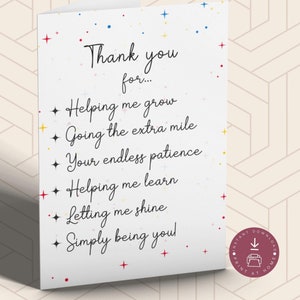 Tarjeta de agradecimiento para maestros de guardería, tarjeta de agradecimiento, tarjeta de agradecimiento para maestros, regalo para maestros, descarga instantánea en PDF