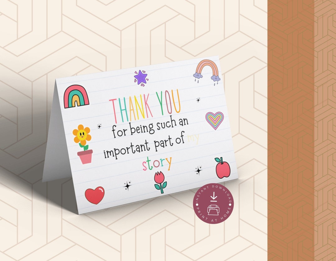 Thank You for Being Part of My Story Card Teacher Thank You Card ...