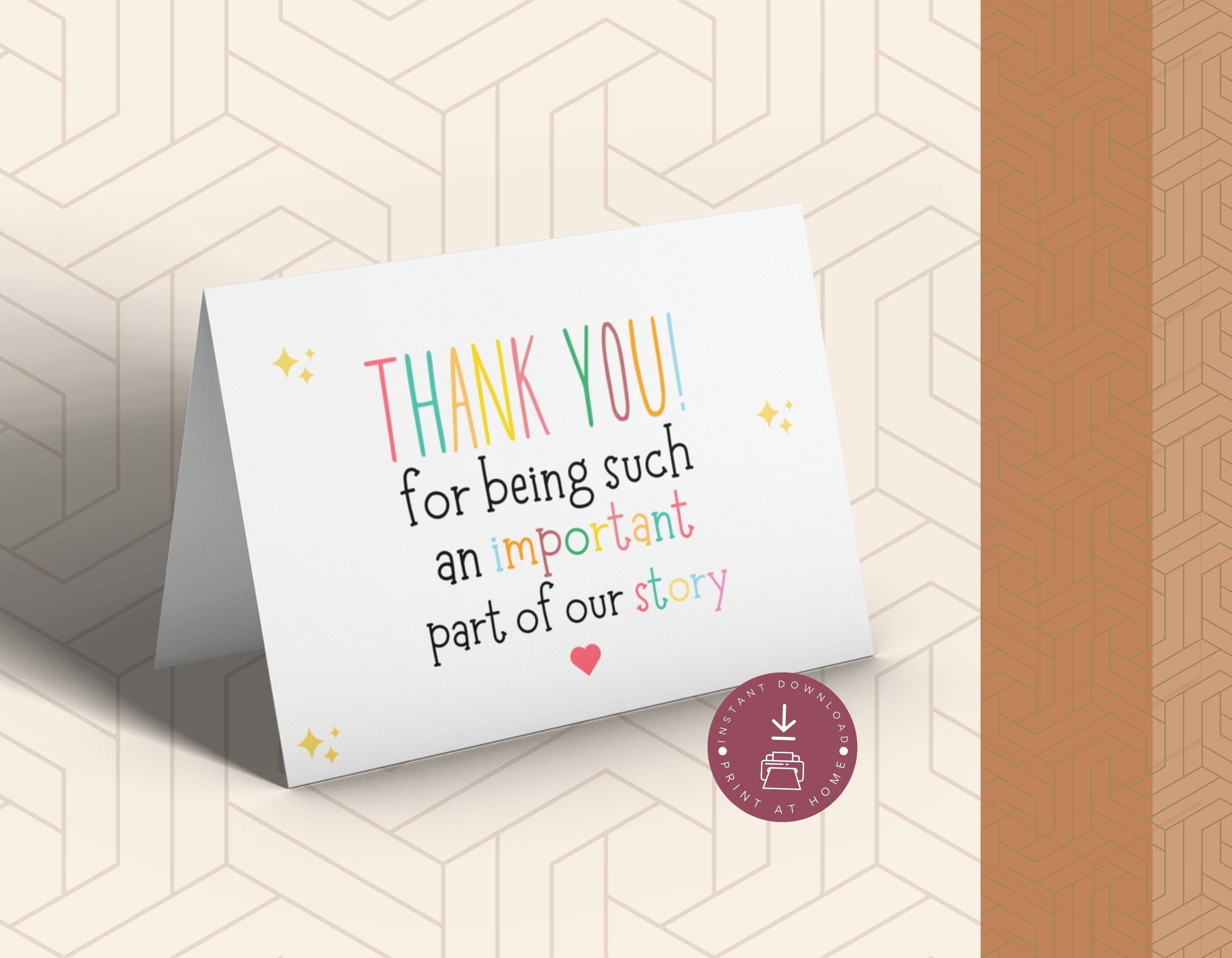 Teacher Thank You Card- Thank You for Being Part of Our Story Printable ...