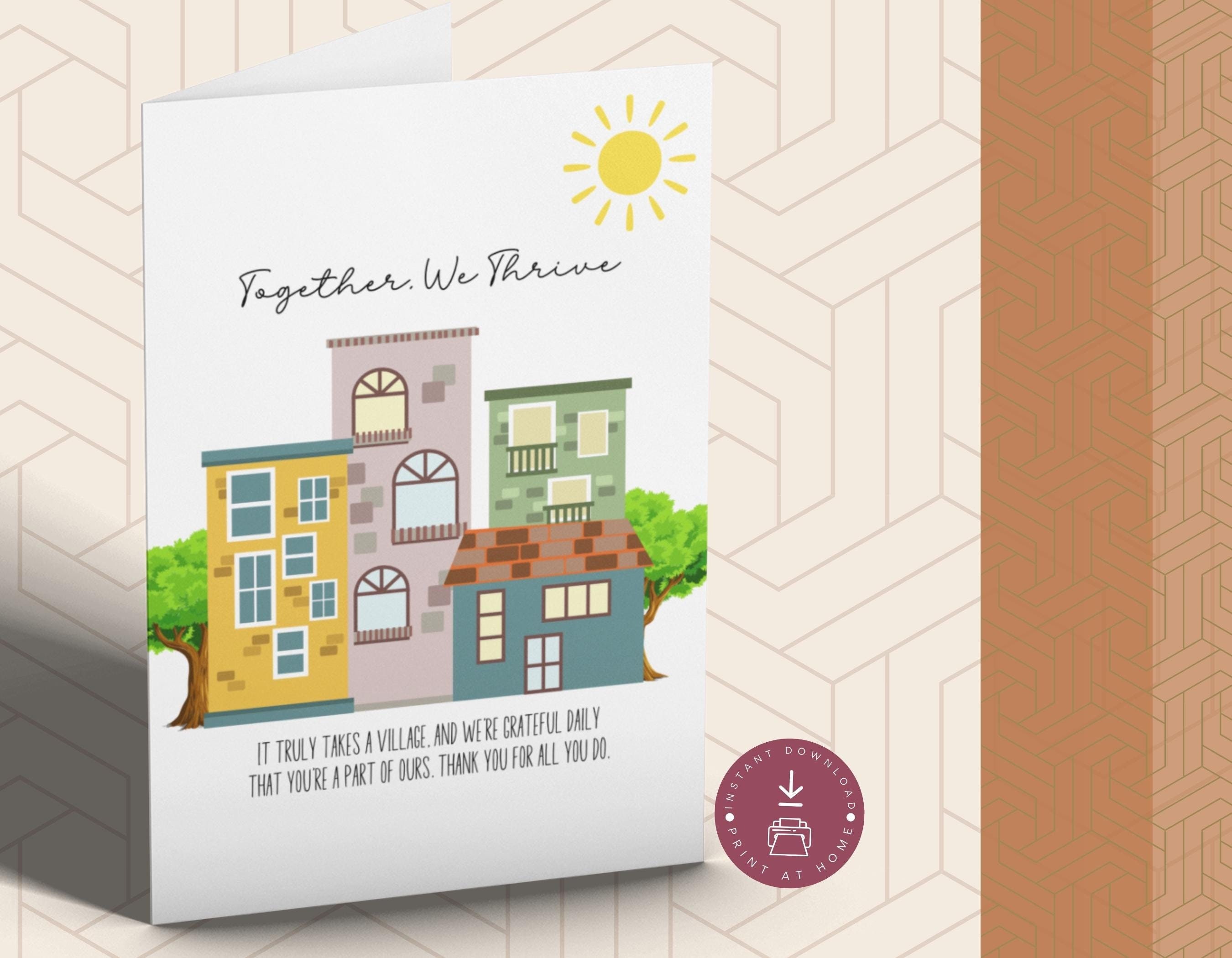 It Takes a Village Thank You Card, Teacher Card, Preschool Nursery Kindergarten Child Care Worker, Gift for Teacher, Helper Gift