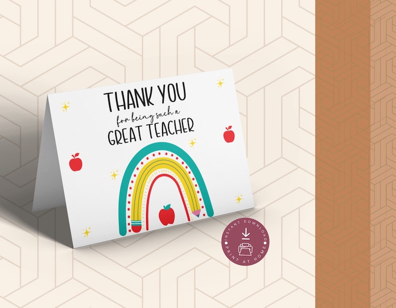 Teacher Thank You Card Printable Great Teacher Appreciation Card End