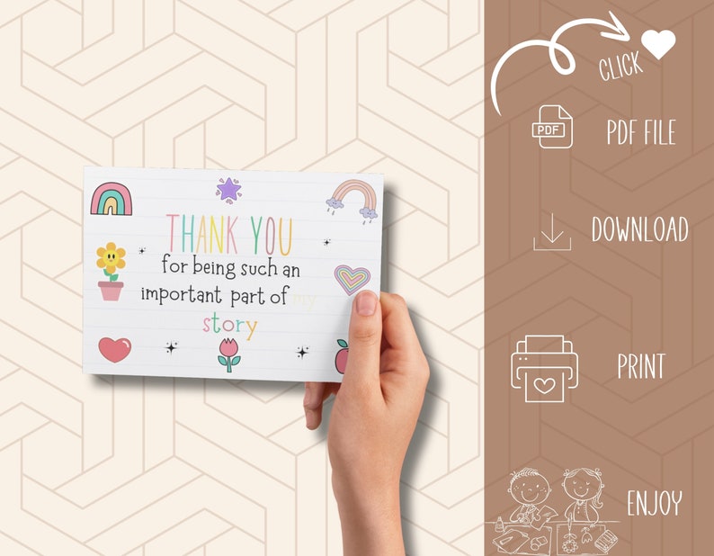 Thank You for Being Part of My Story Card - Teacher Thank You Card ...