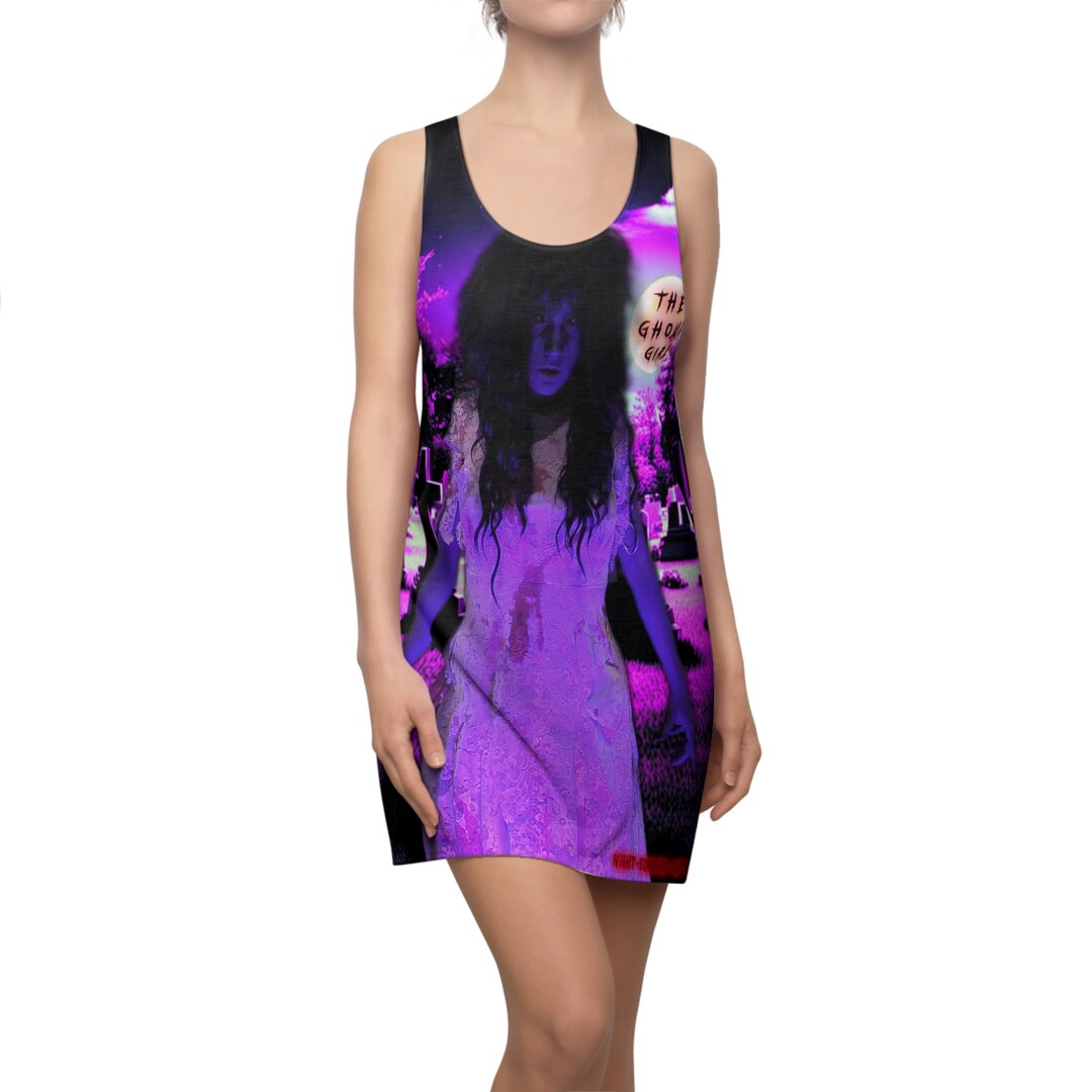 Scary Ghoul Girl in Graveyard Purple Women's Cut & Sew Racerback Dress ...