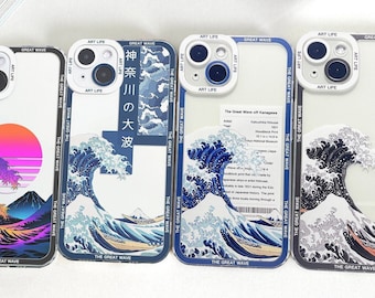 Étui pour téléphone japonais Katsushika Hokusai Great Waves, surfeur au large de Kanagawa art déco, étui pour iPhone, pour iPhone et Samsung S24 S23 S22 S21 - A Ser.