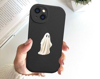 Ghost Cute Spooky Magsafe Leather iPhone Case, Wireless Charge Phone Case, Witchy Tarot Cell Phone Case, Goth Protective Shockproof Cover