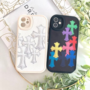 Chrome Hearts Gothic Y2K Cross Leather iPhone Case, Grunge halloween Phone Case, Goth Protective Shockproof Cell Phone Case Cover
