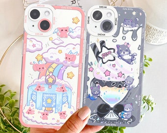 Coque de portable chaton mignon, cadeaux anime kawaii, coque d'iPhone portable, coque animée amusante pour iPhone 7-15 et Samsung S24 S23 S22 S21 Ultra Plus série A