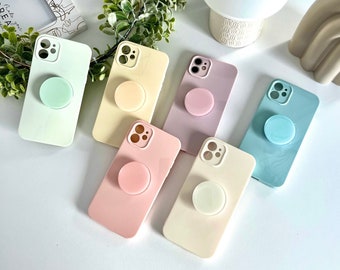 Pastelkleuren vloeibare siliconen met telefoongreep Unieke iPhone-hoes, minimale minimalistische telefoonhoes, aangepaste iPhone 11 12 13 14 15 ProMax-7 Case