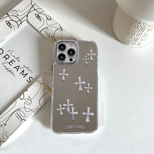 Cross Y2K Étui pour iPhone avec maquillage miroir, ROSE GRIS Chrome inspiré des coeurs gothiques Grunge Tarot, coque de protection gothique pour téléphone image 9
