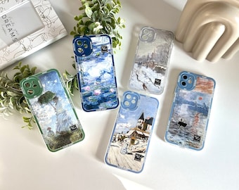 Coque de portable peinture art Claude Monet, affiche vintage, coque d'iPhone esthétique, impression artistique, pour iPhone et Samsung S24 S23 S22 S21 S20 Ultra