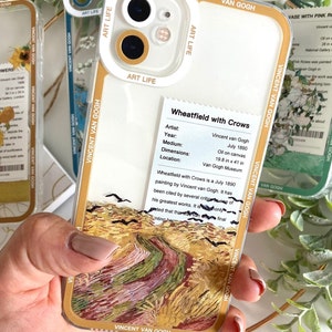 Van Gogh Kunst Vintage Öldruck Ästhetische iPhone Hülle, Blumen Blumen Einzigartige Kunst Handyhülle, Boho Retro Ölgemälde Telefonabdeckung WheatfieldwithCrows