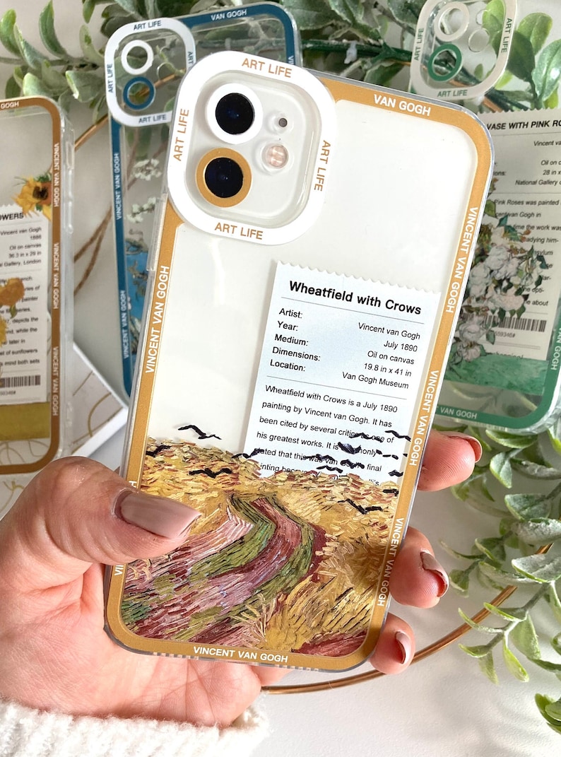Van Gogh Kunst Vintage Öldruck Ästhetische iPhone Hülle, Blumen Blumen Einzigartige Kunst Handyhülle, Boho Retro Ölgemälde Telefonabdeckung WheatfieldwithCrows