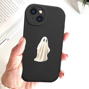 Ghost Cute Spooky Magsafe Leather iPhone Case, Wireless Charge Phone Case, Witchy Tarot Cell Phone Case, Goth Protective Shockproof Cover zdjęcie 3