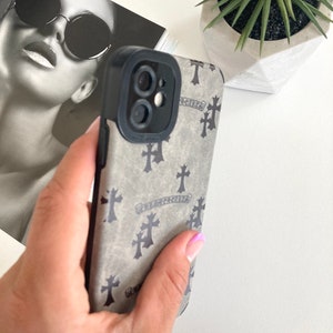 Chrome Hearts Gothic Y2K Cross Leather iPhone Case, Grunge halloween Phone Case, Goth Protective Phone Cover a prueba de golpes, Funda de teléfono celular imagen 3