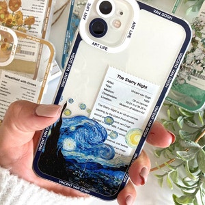 Van Gogh Kunst Vintage Öldruck Ästhetische iPhone Hülle, Blumen Blumen Einzigartige Kunst Handyhülle, Boho Retro Ölgemälde Telefonabdeckung The Starry Night