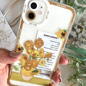 Van Gogh Kunst Vintage Öldruck Ästhetische iPhone Hülle, Blumen Blumen Einzigartige Kunst Handyhülle, Boho Retro Ölgemälde Telefonabdeckung SUNFLOWERS