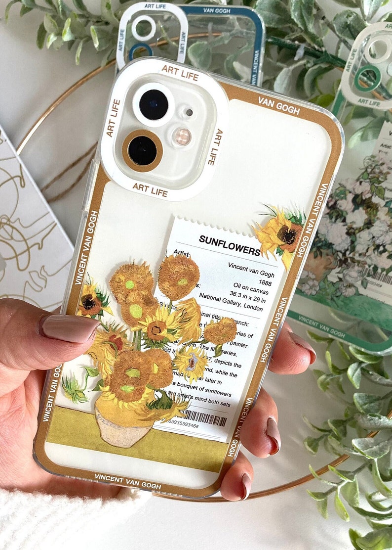 Van Gogh Kunst Vintage Öldruck Ästhetische iPhone Hülle, Blumen Blumen Einzigartige Kunst Handyhülle, Boho Retro Ölgemälde Telefonabdeckung SUNFLOWERS