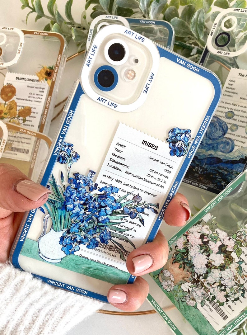 Van Gogh Kunst Vintage Öldruck Ästhetische iPhone Hülle, Blumen Blumen Einzigartige Kunst Handyhülle, Boho Retro Ölgemälde Telefonabdeckung IRISES