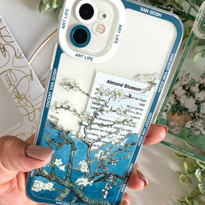 Van Gogh Kunst Vintage Öldruck Ästhetische iPhone Hülle, Blumen Blumen Einzigartige Kunst Handyhülle, Boho Retro Ölgemälde Telefonabdeckung Almond Blossom